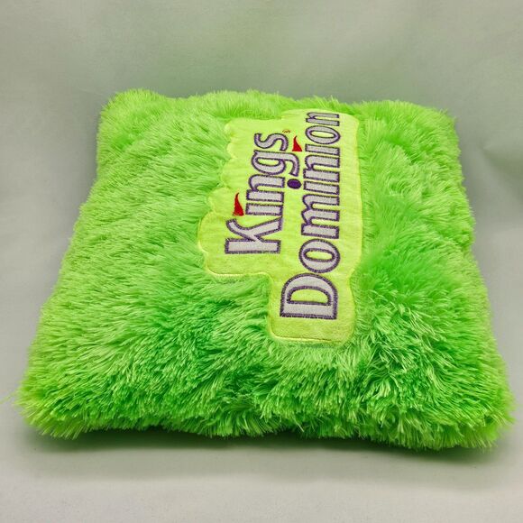 Kings Dominion Plush Pillow Shaggy Fuzzy Bright Green Goffa Int'l Square 14"x14" - Picture 6 of 10